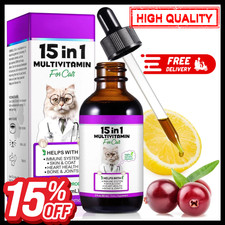 Cat Multivitamin,15 in 1 Cat Vitamins Liquid Drops Supplements for Heart Health,