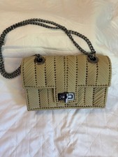 Damen Umhängetasche/Clutch beige Stoff Rips ...