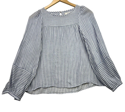 Loft Petites Linen Blend Long Sleeve Blouse Top Womens Size SP Blue Coastal