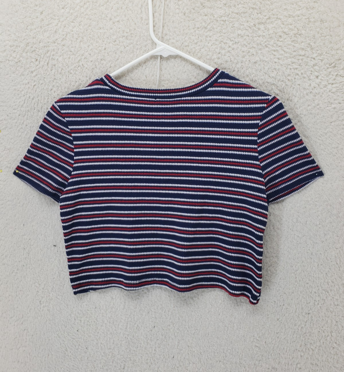 Zara Trafaluc Women Top Small Blue Striped Cotton Blend Short Sleeve Cropped Fit