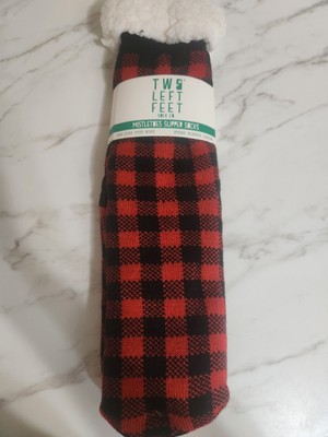 Two Left Feet Mistletoes NEW Slipper Socks Nonslip Unisex Faux Fur Inside Lining