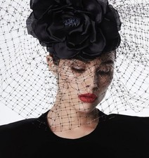 Arturo Rios Black Rose Fascinator Veil Hat Couture Millinery Derby Wedding