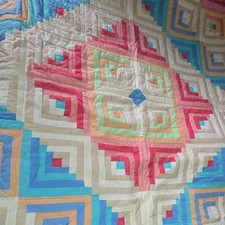 King Size Multicolor Cotton Patchwork Quilt Log Cabin Pattern