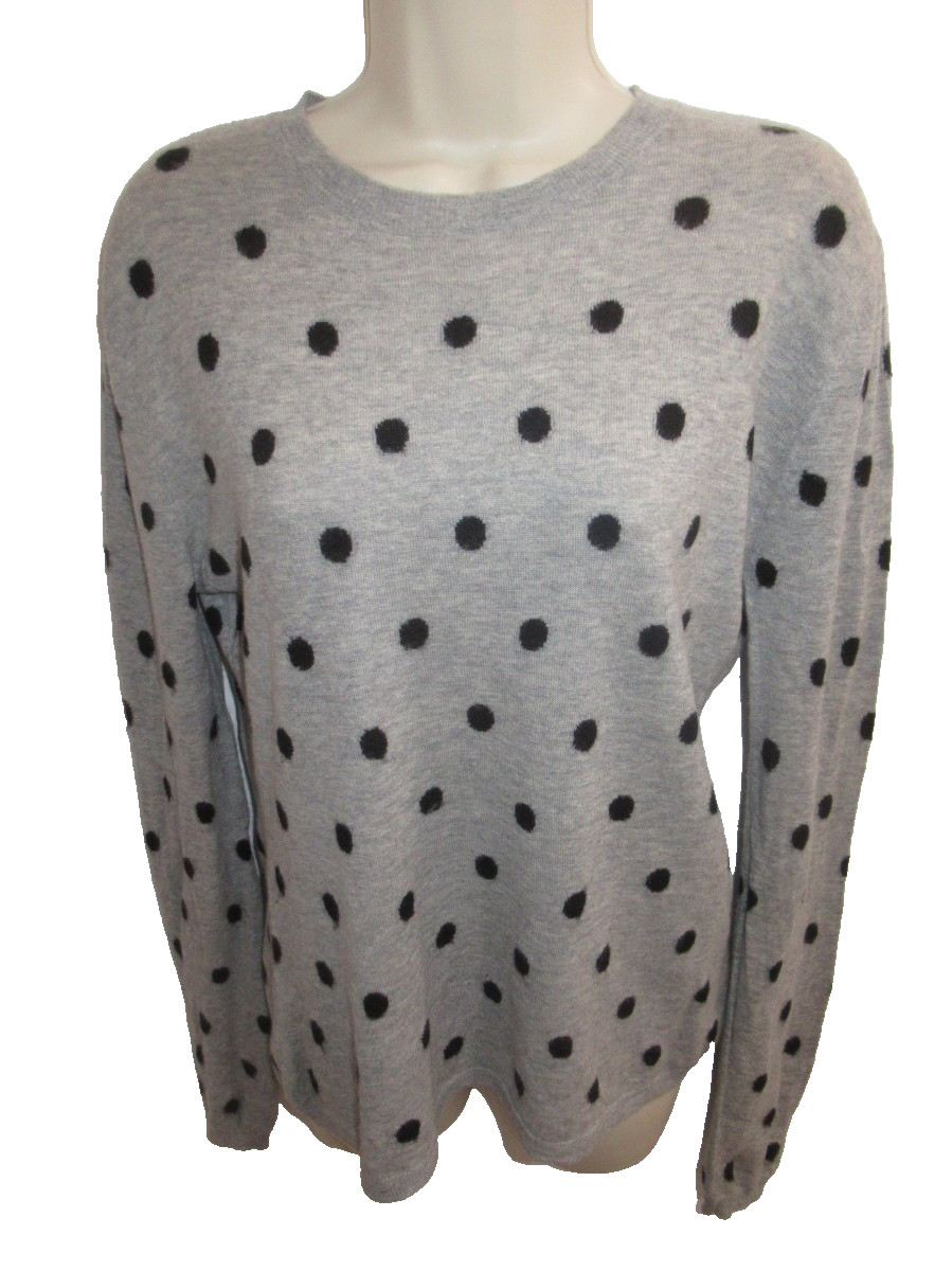 Saks Fifth Avenue 100% Cashmere Gray Black Crew neck Button Back Sweater Size M