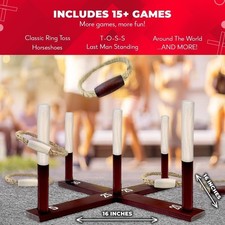 Swooc Games - Rustic Ring Toss Game All Weather - Easy Setup  Extra Games Inc