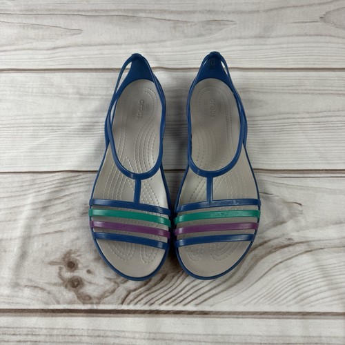 Crocs Isabella Sandals Shoes Women's 9 Jelly Strappy Slip On Comfort Flat Blue