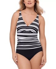  86 Swim Solutions Women's Striped Tummy Control Swimsuit Black 18 eau0625a