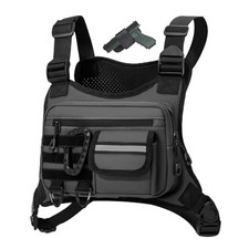 Outdoor Chest Bag For Men, EDC Chest Pack With Built-In Phone Holder, Gray New