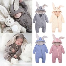 Cute Rabbit Newborn Baby Boy Girl Hooded Romper Jumpsuit Bodysuit Easter Clothes