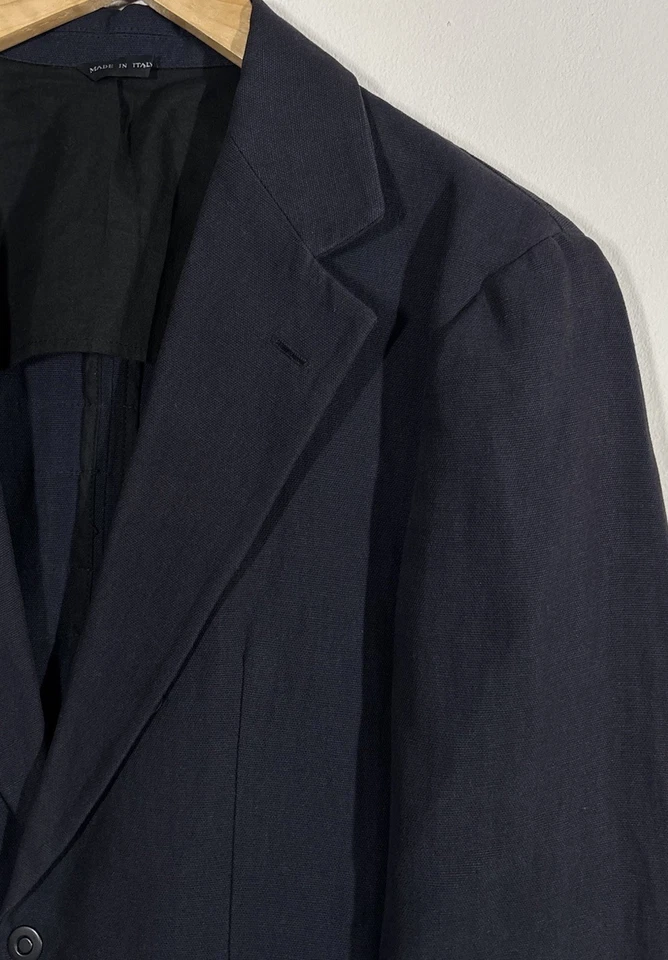Blazer Vintage Emporio Armani Mezcla de Lino Para Hombres 40R Negro Hecho en Italia Barra Trasera Foto 2 de 4