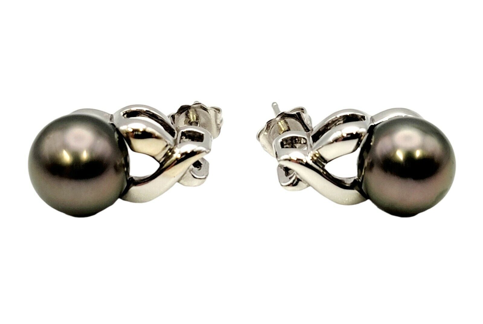 Earrings Black Tahitian Pearl and 14K White Gold … - image 4