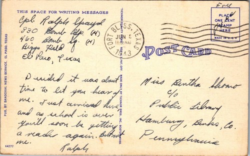 Cartolina d'epoca grande lettera saluti dall'Ole sud-ovest posta gratuita 1943 - Foto 2 di 3