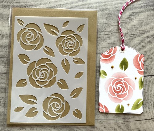 Schablone Stencil* Rosen* Blumen Hintergrund Kartengestaltung - Bild 1 von 3