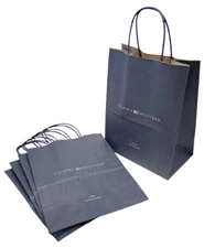 5 New Tommy Hilfiger Navy Blue Paper Shopping Gift Bags 8" x 4.75" x 10" Small