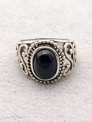 RJ Graziano Ring Sterlingsilber 925 Wirbel schwarzer Onyx oval Cabochon 925 Gr. 8 