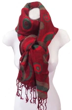Red Green Op Art Reversible Large Fringe Scarf Wool Blend Pashmina Wrap 27 x 74