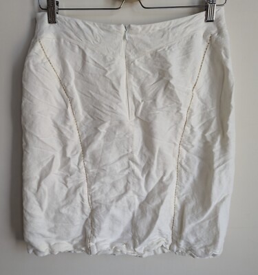 Georges Rech Synonyme Skirt, US 8, White Linen Blend, Panel Detail, Knee Length
