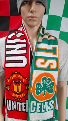 記念グッズ vintage UNITED CELTS football scarf Manchester United & Glasgow Celtic (Half & Half) Football Scarf