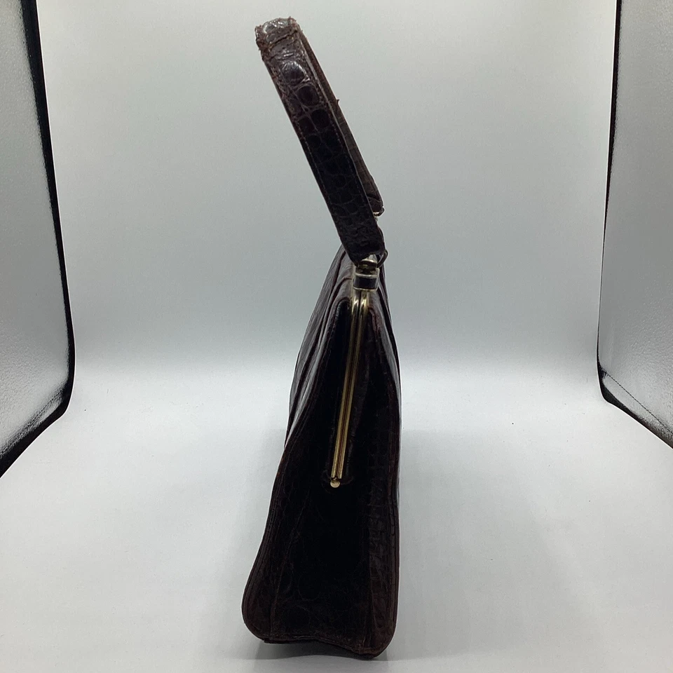 Cartera Pinup Vintage Años 50 12”x3”x7” Cuero Cocodrilo Chocolate Oscuro Foto 3 de 4