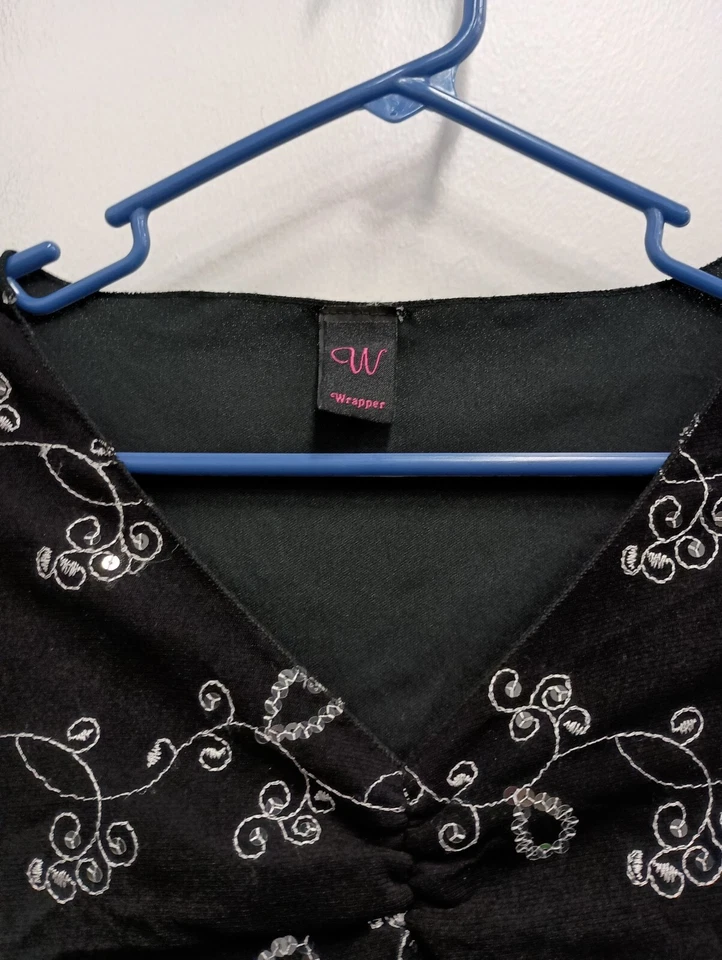 Top de malla bordada vintage de los 90 para mujer pequeño negro cachemir capricho Foto 4 de 4