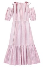 LA VIE REBECCA TAYLOR Pink Lurex Metallic Plaid Cold Shoulder Midi Maxi Dress S