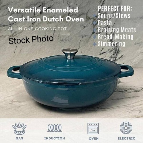 5 Qt. Durable Cast Iron Low Pot Dutch Oven in Blue Ombre - Picture 8 of 10
