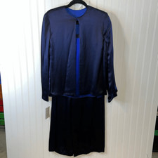 Dana Buchman 3 Piece Silk Pants Suit Size 8 Reversible with Camisole Blue/ Black