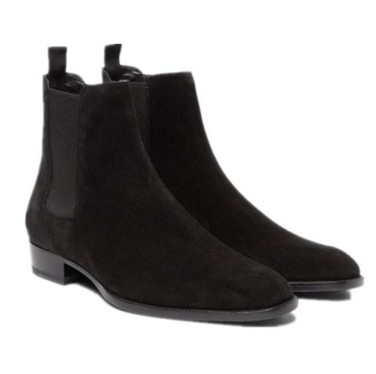 Men's Pull On High Top Ankle Chelsea Boot Casual New Suede Dress Pointy Toe Shoe
