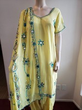 Readymade embellished stone sequins embroidery Salwar Kameez heavy dupatta sz 44