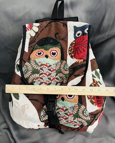 Bolso Hobo Grande Tapiz Algodón Flor Búho Mismo Diseño Escuela Hecho a Mano Beige - Imagen 4 de 6