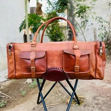 Men's Large 30" Travel Bag Genuine Vintage Leather Duffel Luggage Sport Weekend