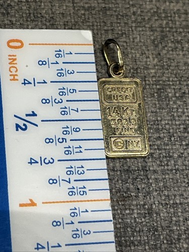 14K Yellow Gold Credit USA .585 Fine Gold Bar .5 Gram NY Bullion Pendant Charm - Picture 5 of 8