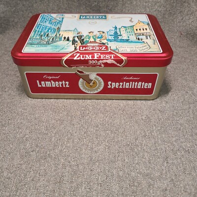 Vintage LAMBERTZ AACHEN CHRISTMAS GERMAN COOKIE TIN HINGED LID EMPTY