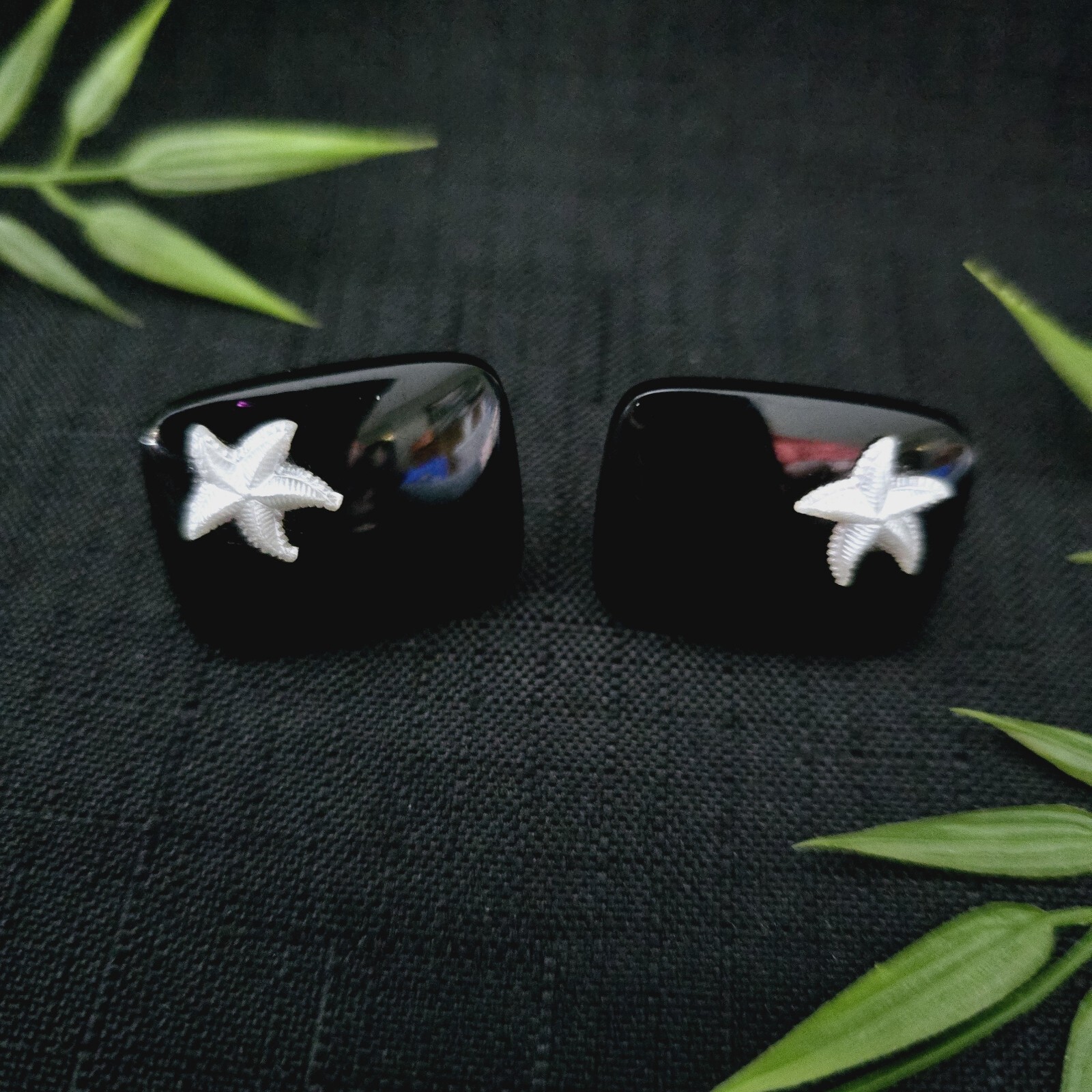 Vintage Rectangular Black Plastic Cufflinks With … - image 2