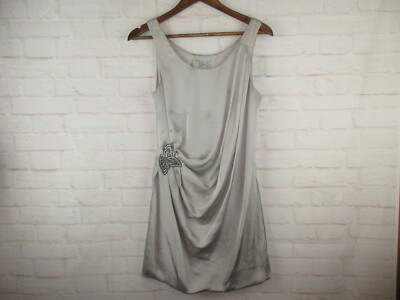 silver slip dress short H&M women's size 4 Silver Gathered Side Short Silky Slip Dress