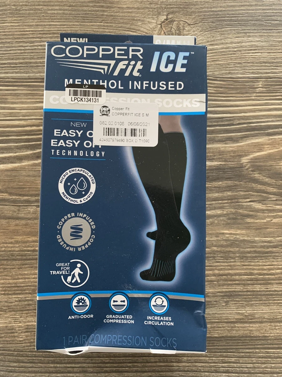 Copper Fit Ice Compression Socks Menthol Infused Black S/M. New In