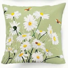 NEW ALL SEASONS FLORAL DAISY GREEN LINEN BLEND HOME DECOR PILLOW COVER 18" X 18"
