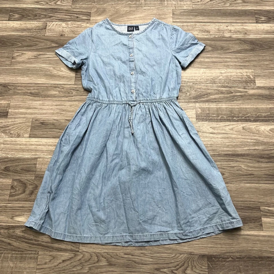 GAP Button Front Stretch Waist Blue Denim Shirt Dress Girl's Size Large - Image 2 of 4