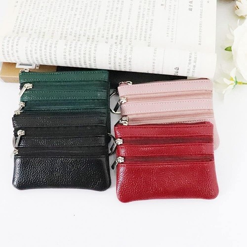 Women Leather Coin Card Key Ring Wallet Pouch Mini Purse Zip Up Small Change Bag - Picture 2 of 13