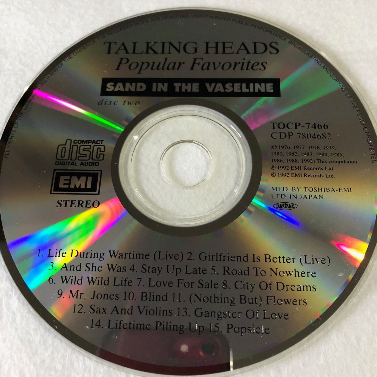 2CD Talkinghead Sand In Vaseline1976-1992 TOCP746566 EMI Japan プロモ /00220 2CD] Talking Heads Sand In The Vaseline Japan Import TOCP