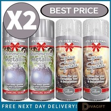2 x SILVER GLITTER SPRAY PAINT 200ML FOR CHRISTMAS XMAS TREES CRAFT METALLIC NEW