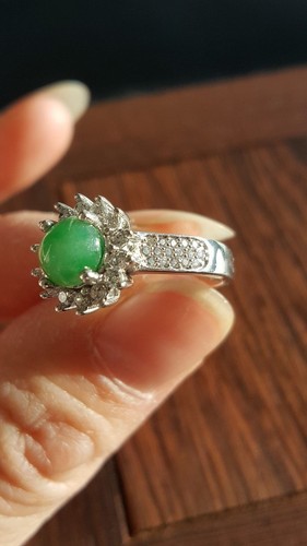 Genuine Bright Green 1.55ct Jadeite Jade(Type A) 925 Silver Ring SIZE Adjustable - Picture 10 of 12