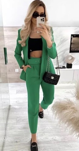 ZARA GRÜNE HOCHTAILLIERTE HOSE & GEFÜTTERTER GÜRTEL SMALL UK 6 Bürococktail NEU - Bild 2 von 23