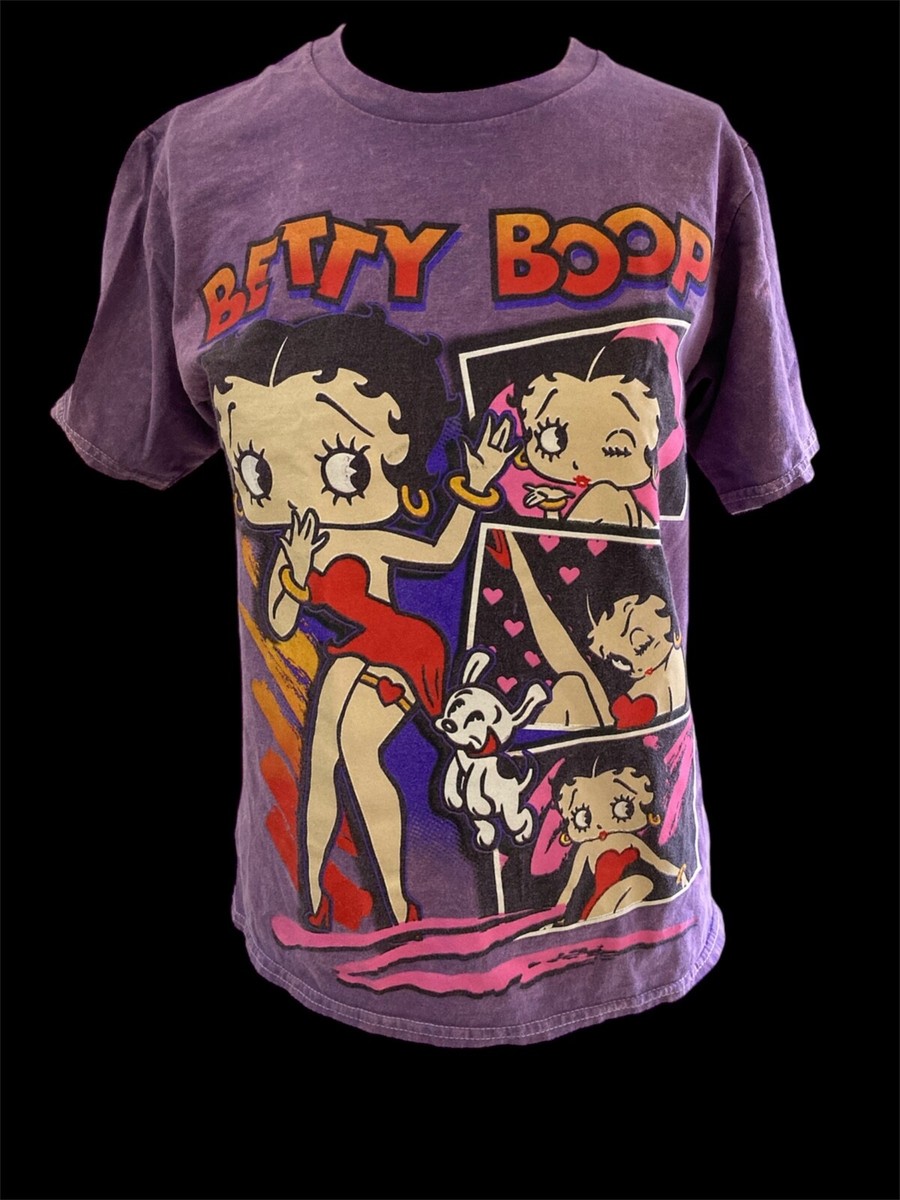 Betty Boop T-Shirt Signature Mineral Wash Purple 100% Cotton Size
