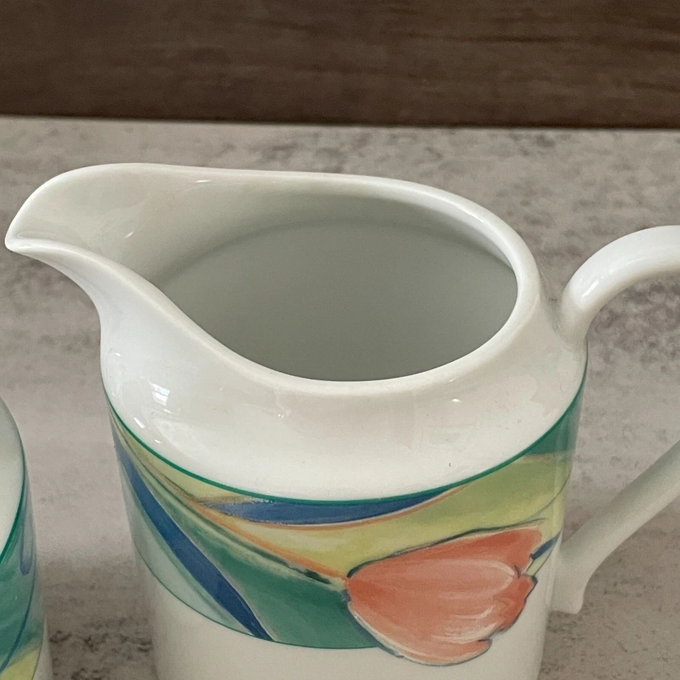 Studio Nova французский тюльпан Y2K фарфор сливочник покрытый сахарница 2 шт набор Таиланд - Изображение 3 из 4