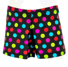 NWT Natalie Multi Dot Booty Shorts Dance Girls Teen Black Sizes 8-10, 12-14