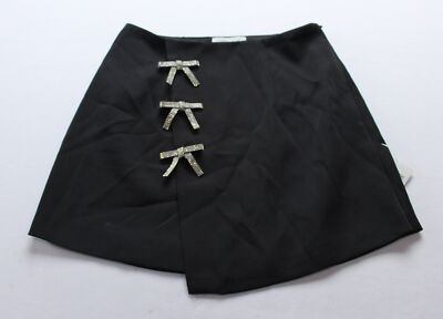 Mable Women's All I Need Rhinestone Detail Side Zip Bow Skirt AC2 Black Small