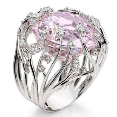 Mode Silber Rosa Rubin mit Baumzweigen Hochfassung Gr. 7