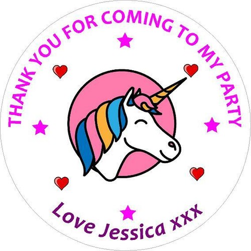 30 CUSTOM Unicorn Birthday Party Personalised Stickers Thank You Stickers - Picture 5 of 12