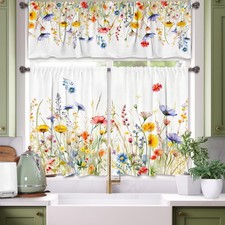 cusugbaso 3 Piece Spring Kitchen Curtains and Valances Set for Window